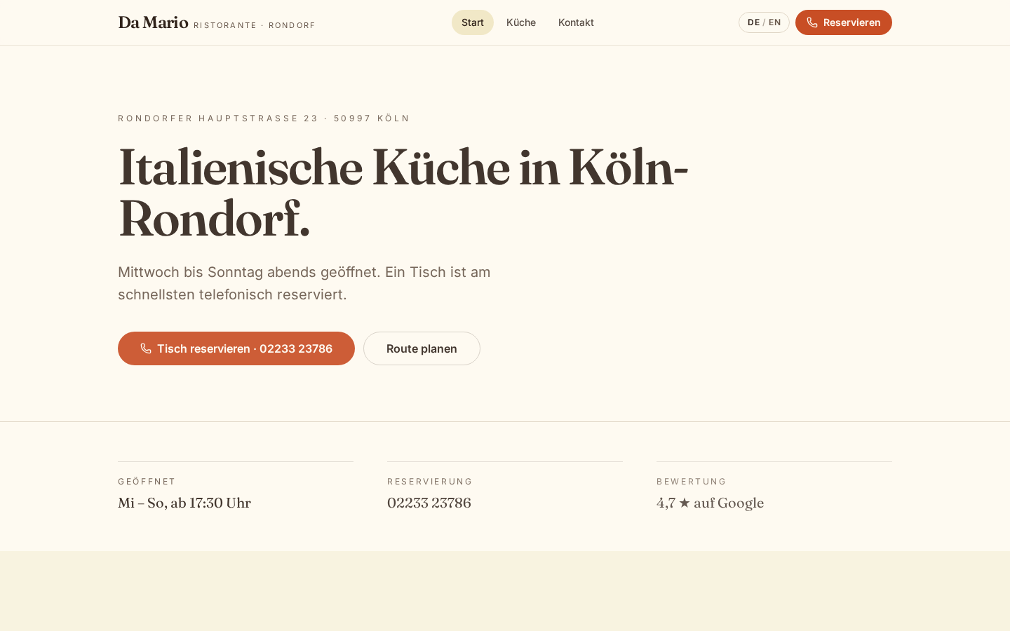 Website-Konzept für das Ristorante Da Mario in Köln-Rondorf