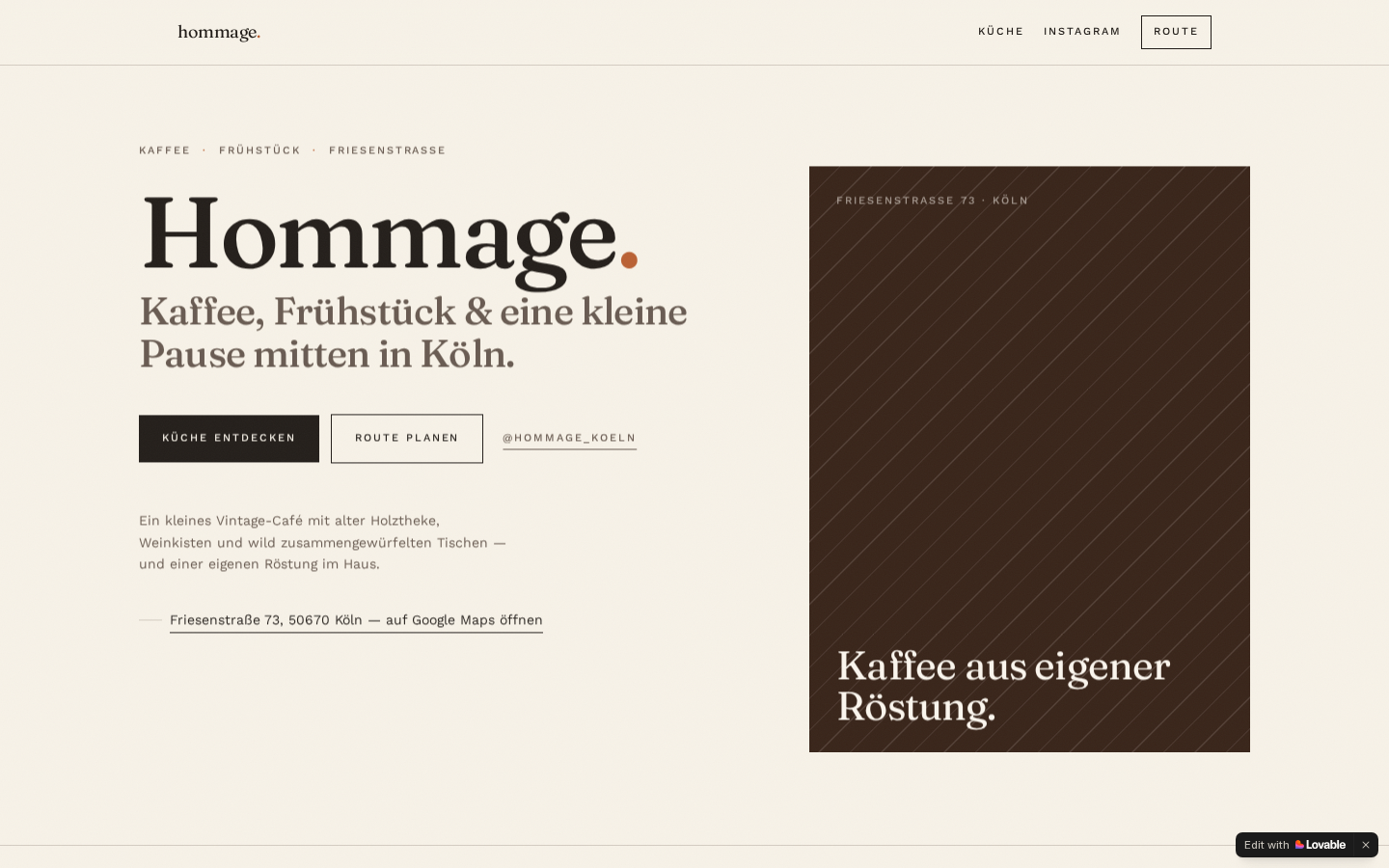 Website-Konzept für das Hommage Café in Köln